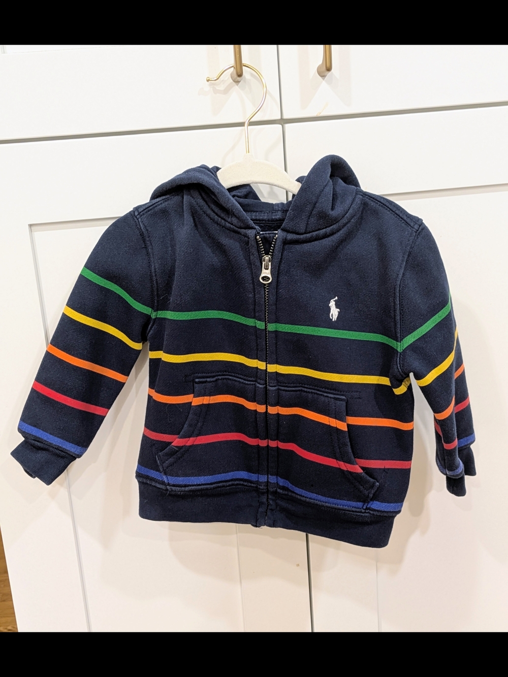 Polo by Ralph Lauren Navy Hooded Zip Sweatshirt with Rainbow Stripes - Kids
